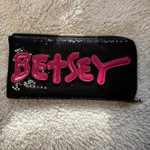 Betsey Johnson Black Pink Gold Sequin Clutch Wallet